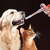 お買い得  犬用ボウル＆フィーダー-小動物を養うための2個の猫ピルシューターピルディスペンサー犬ピルピルガンペットタブレットシリンジプッシャーソフトチップペット薬フィーダー（赤）