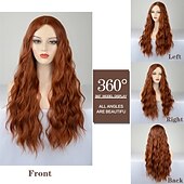 billige Syntetiske trendy parykker-sadie vask parykk auburn parykk for kvinner lang bølget kobber rød parykk krøllet syntetisk blonder parykk vann bølge ingefær parykk dyp bølge halloween cosplay daglig fest hår erstatning parykk