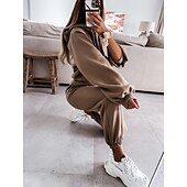cheap Women&#039;s Tracksuit-Women&#039;s Active Streetwear Tracksuit Pants Sets Sweatshirt Long Sleeve Hooded Solid Color Sports Outdoor Casual Black White Green Fall &amp; Winter Regular Fit
