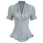 halpa Topit-Rokokoo Viktoriaaninen Keskiaika Pusero / hame Korsetti Viikinki Maria Antonietta Haltia Pitsi Naamiaispuku Naisten Merirosvo Kuninkaallinen Steampunk Halloween Karnevaali Naamiaiset Suoritus