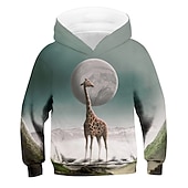 billiga Pojkens 3D-djur-Pojkar 3D Djur Giraff Huvtröja Långärmad 3D-tryck Höst Vinter Aktiv Sport Mode Polyester Barn 3-13 år Utomhus Dagligen Inomhus Normal