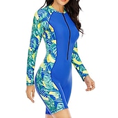 cheap Rash Guards-Women&#039;s Rash guard Swimsuit Waterproof UPF50+ Breathable Long Sleeve Spandex Bodysuit Bathing Suit Front Zip Boyleg Swimming Surfing Beach Water Sports Floral Summer Spring Autumn