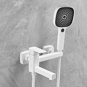 abordables Robinets pour baignoire-Robinet de baignoire à double bec mural blanc, mélangeur de remplissage de baignoire en laiton avec douchette à main, valve en céramique commande à une poignée