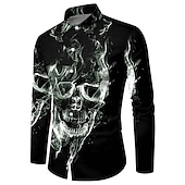 Men's Shirt Graphic Shirt Skull Turndown Black 3D Print Outdoor Halloween Long Sleeve Print Button-Down Clothing Apparel Vintage Cool Designer Casual3