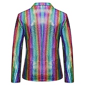 cheap Men&#039;s Classic Blazers-Men&#039;s Jacket Blazer Party Evening Bar Party Favor Vintage Skinny Polyester Stripes and Plaid Glitter Windproof Single Breasted Blazer Silver Gold Rainbow