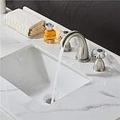 cheap Multi Holes-Widespread Bathroom Sink Mixer Faucet, 3 Holes 2 Handle Basin Tap, Retro Style Crystal Handle Brass Bathroom Sink Faucet Contain with Supply Lines and Hot Cold Water Hose Deck Mounted