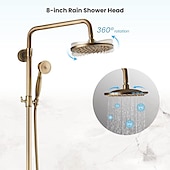 お買い得  屋外シャワー設備-シャワーの蛇口、バスルームのシャワー器具 真鍮製レインフォールシャワーヘッドセット、浴槽のスパウト付き シャワーの蛇口とハンドヘルドスプレーウォールマウント、冷水/温水付きダブルクロスハンドル