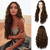 billige Syntetiske trendy parykker-sadie vask parykk auburn parykk for kvinner lang bølget kobber rød parykk krøllet syntetisk blonder parykk vann bølge ingefær parykk dyp bølge halloween cosplay daglig fest hår erstatning parykk