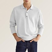 お買い得  メンズ クラシックポロ-男性用 ゴルフシャツ ニットポロ ストリート カジュアル ポロカラー クラシック 長袖 ストリートファッション ベーシック 純色 平織り ボタンフロント 春 秋 レギュラー Темный хаки ホワイト ピンク ルビーレッド ネイビーブルー ミントグリーン ゴルフシャツ