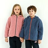 cheap Outerwear-Kids Boys Fleece Jacket Long Sleeve Gray Pink Navy Blue Plain Fall Winter Fleece Full-Zip Jacket