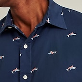 preiswerte Bedruckte Herrenhemden-Herren Tier Hai Hemd Knopfhemd Kurzarm Modisch Designer Brautkleider schlicht Outdoor Festtage Sommer Frühling Umlegekragen Bedruckt Button-Down Marineblau