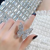 economico Anelli-anello autunno matrimonio geometrico argento strass lega farfalla elegante semplice lusso 1 pz / donna / anello aperto / un orecchino / anello regolabile vestito per stupire 2025