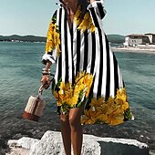 cheap Shirt Dresses-Women&#039;s Shirt Dress Casual Dress Swing Dress Midi Dress Outdoor Winter Dress Daily Fashion Stylish Shirt Collar Rolled Cuff High Low dress Long Sleeve Summer Spring Fall 2023 Loose Fit