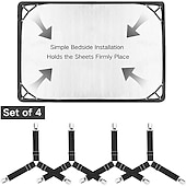 abordables Fournitures pour la maison-Lot de 4 clips de fixation pour draps de lit - sangles élastiques pour supports de draps de lit, pinces pour housses de matelas, organisateurs de couettes et de couvertures