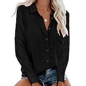 cheap Shirts-Women&#039;s Shirt Linen-Inspired Shirts Button Up Blouse Plain Elegant Business Basic Long Sleeve Shirt Collar Regular Tops Work Daily Weekend Black White Gray Fall &amp; Winter
