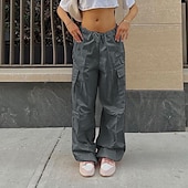cheap Women&#039;s Cargo Pants-Women&#039;s Cargo Pants Pants Trousers Baggy Pants Fashion Low Waist Solid Color Pocket Baggy Quick Dry Inelastic Causal Black White Pink Khaki Spring, Fall, Winter, Summer Loose Fit