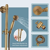 economico Rubinetti doccia-set di rubinetti per sistema doccia 8 &quot;soffione dorato, kit combinato stile vintage a pioggia con doccetta a mano a parete, montaggio esterno in ottone antico country rubinetteria per vasca da bagno con valvola in ceramica