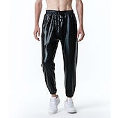 levne ležérní kalhoty-Pánské Běžec Kalhoty Kalhoty chinos Kalhoty pro volný čas Flitrové kalhoty Šňůrky Elastický pas Lesklá metalíza Pevná barva Noční klub Disco světla Na běžné nošení Hip Hop Stříbrná Černá