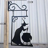 levne Halloween venkovní dekorace-halloween čarodějnický kotel silueta nástěnná výzdoba - venkovní kovový čarodějnický kotlík nástěnná ozdoba, halloween strašidelná závěsná kovová nástěnná cedule pro dekorace na zahradní párty
