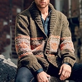 cheap Men&#039;s Cardigan Sweater-Men&#039;s Sweater Cardigan Sweater Ribbed Knit Cropped Knitted Floral Shawl Collar Stylish Basic Outdoor Daily Clothing Apparel Fall Winter Army Green S M L