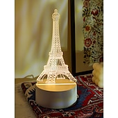 cheap 3D Night Lights-Eiffel Tower 3D LED Optical Illusion Acrylic Night Light with USB Powered Bedroom Decoration Table Lamp Birthday Fashion Style Gift for Child Baby Kids