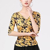 cheap Latin Dancewear-Latin Dance Ballroom Dance Top Printing Women&#039;s Training Performance Half Sleeve Polyester