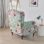cheap Armchair Cover &amp; Armless Chair Cover-1 Set of 2 Pieces Stretch Wingback Chair Cover Floral Printed Wing Chair Slipcovers Spandex Fabric Wingback Armchair Covers with Elastic Bottom for Living Room Bedroom Decor