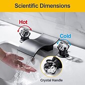 economico Multiforo-rubinetto del lavandino del bagno con due maniglie a manopola in cristallo cascata nero opaco/cromo montato sul ponte rubinetti del bagno a 3 fori diffusi per vasca o lavabo