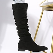 olcso Slouch Boots-női velúr hajlított térdcsizma lapos talppal, ideális hétköznapi viselethez és kényelmes ruhákhoz