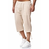 economico Classico-Per uomo Pantaloncini Pantaloncini di lino Pantaloncini estivi Pantaloncini da spiaggia Pantaloni modello Capri A cordoncino Vita elastica Tasca frontale Liscio Comfort Traspirante Polpaccio Sportivo