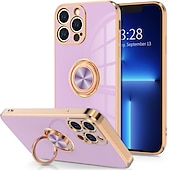 Недорогие Чехлы для iPhone-Чехол для телефона для iPhone 16e iPhone 16 iPhone 15 Pro Max Plus iPhone 14 13 12 11 Pro Max Mini X XR XS Max 8 7 Plus чехол с подставкой кольцом защитой объектива камеры TPU с покрытием