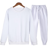 abordables chándal y sudadera con capucha para hombre-Hombre Tracksuit Sudadera Caqui claro. Azul Piscina Morado Rosa Amarillo Cuello Barco Color sólido 2 Piezas Deporte Casual Ropa de calle Ropa de calle Ropa deportiva Casual Invierno Otoño Ropa