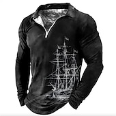 halpa Miesten vintage poolo-Miesten Merellinen Vetoketjulliset poolopaidat Golfpaita Pitkähihainen Poolopaidat Kauluspaidat Vintage Vapaa-aika Lomavaatteet Venevaatteet Juhla-asut 3D-tulostus Quarter Zip Polo Sininen Khaki