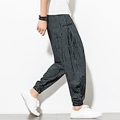 levne Domov-Pánské Tepláky Běžec Kalhoty Letní kalhoty Plážové kalhoty Šňůrky Elastický pas Proužek Pohodlné Prodyšné Ležérní Denní Streetwear Směs bavlny Sportovní Módní Černá Bílá Lehce elastické