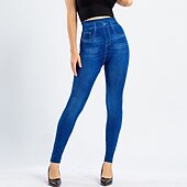 olcso Sima leggings-női divatos harisnya leggings bokáig érő nadrág alkalmi hétvégi rugalmas egyszínű pocakkontroll popsi emelő magas derék vékony kék 2xl