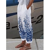 cheap Straight-Leg Pants-Women&#039;s Cotton Linen Pants Baggy Pants Linen Like Vacation Designer Ankle-Length Mid Waist Polka Dot Flower / Floral Side Pockets Baggy Print Comfort Micro-elastic Casual Daily