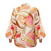 cheap Women&#039;s Graphic Tops-Women&#039;s Shirt Blouse Fashion Buttons Print Long Sleeve Regular Tops Shirt Collar Casual Blue Purple Green Gray Spring &amp;  Fall