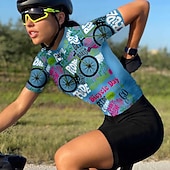 abordables Maillots de mujer-Mujer Maillot de Ciclismo Graphic Estampado Letra y Número Manga Corta Bicicleta Maillot Camiseta con 3 bolsillos traseros MTB Bicicleta Montaña Ciclismo Carretera Secado rápido Suave Bandas