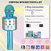 baratos Microfones-Microfone de karaokê infantil microfone de karaokê sem fio com luz led para meninas 3-12 anos brinquedos de presente de natal para crianças