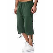 economico Classico-Per uomo Pantaloncini Pantaloncini di lino Pantaloncini estivi Pantaloncini da spiaggia Pantaloni modello Capri A cordoncino Vita elastica Tasca frontale Liscio Comfort Traspirante Polpaccio Sportivo