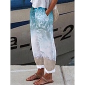 cheap Straight-Leg Pants-Women&#039;s Cotton Linen Pants Baggy Pants Linen Like Vacation Designer Ankle-Length Mid Waist Polka Dot Flower / Floral Side Pockets Baggy Print Comfort Micro-elastic Casual Daily