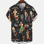 cheap Retro Vintage Print-Men&#039;s Mermaid Shirt Summer Hawaiian Shirt Aloha Shirt Short Sleeves Shirt Turndown Vintage Fashion Designer Outdoor Street Casual Black White Yellow 3D Print S M L