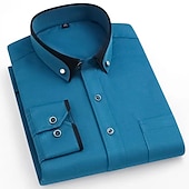 preiswerte Button-Down-Hemden für Herren-Herren Oberhemd Hemd Bügelfreies Hemd Solide / einfarbig Hochzeit Wein Schwarz Weiß Rosa Langarm Umlegekragen Ganzjährig Bekleidung