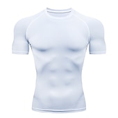 お買い得  メンズ アクティブ T シャツ &amp; タンクトップ-男性用 コンプレッション・シャツ ランニングＴシャツ 半袖 Tシャツ スポーツ 夏 高通気性 速乾性 吸汗性 ソフト ジムトレーニング ランニング アクティブトレーニング スポーツウェア アクティブウェア ストライプ バイオレット ブラック ホワイト