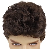 cheap Party Wigs-Brown Mens Wig Handsome Male Short Hair Synthetic Carnival Costume Toupee for Men Daily Party Use