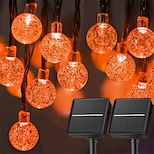 ieftine Alimentare Energie Solară-Pachet de 2 lumini solare cu glob de cristal, 10 m 100 leduri și 6 m 60 leduri lumini rezistente la apă în aer liber de Crăciun, grădină, fereastră, decorare petrecere