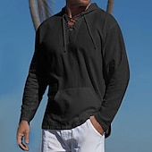 preiswerte Freizeithemden für Herren-Herren Hemd Sommerhemd Strandhemd Feste Farbe Strasse Casual Schwarz Weiß Blau Khaki Langarm Mit Kapuze Sommer Bekleidung