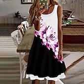 cheap Floral Dress-Women&#039;s Mini Dress Casual Dress Petite Dress T Shirt Dress Tee Dress Shift Dress Elegant Vintage Outdoor Vacation Holiday Regular Fit Floral Sleeveless Crew Neck White Pink Red Purple