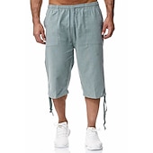 economico Classico-Per uomo Pantaloncini Pantaloncini di lino Pantaloncini estivi Pantaloncini da spiaggia Pantaloni modello Capri A cordoncino Vita elastica Tasca frontale Liscio Comfort Traspirante Polpaccio Sportivo