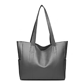 お買い得  ハンドバッグ＆トートバッグ-女性用大型ブラックフェイクレザートートバッグ - 仕事、旅行、日常使いに最適なスタイリッシュなショルダーハンドバッグ